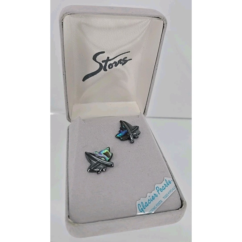 VINTAGE‎ Storrs Glacier Pearle ABALONE FALL LEAVES STUD Earrings Hypoallergenic